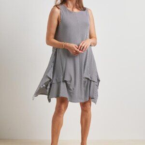 Habitat Los Angeles Little Stripe Dress Black White Asymmetrical Hem Boho Artsy